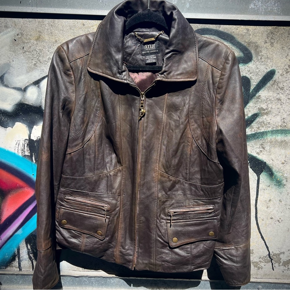 Vintage Lamb Leather Bomber Jacket Anorak Large-XL - Picture 4 of 16